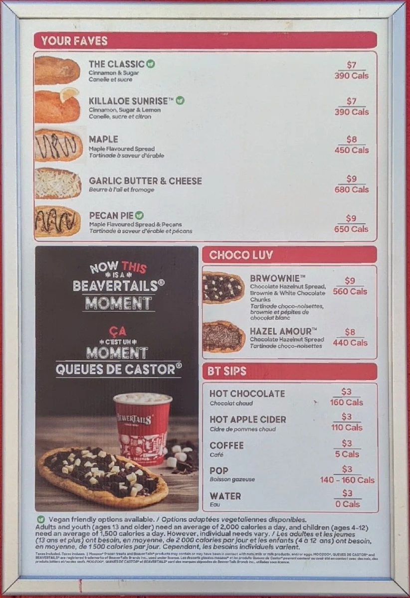 Menu, BeaverTails Winter Store
