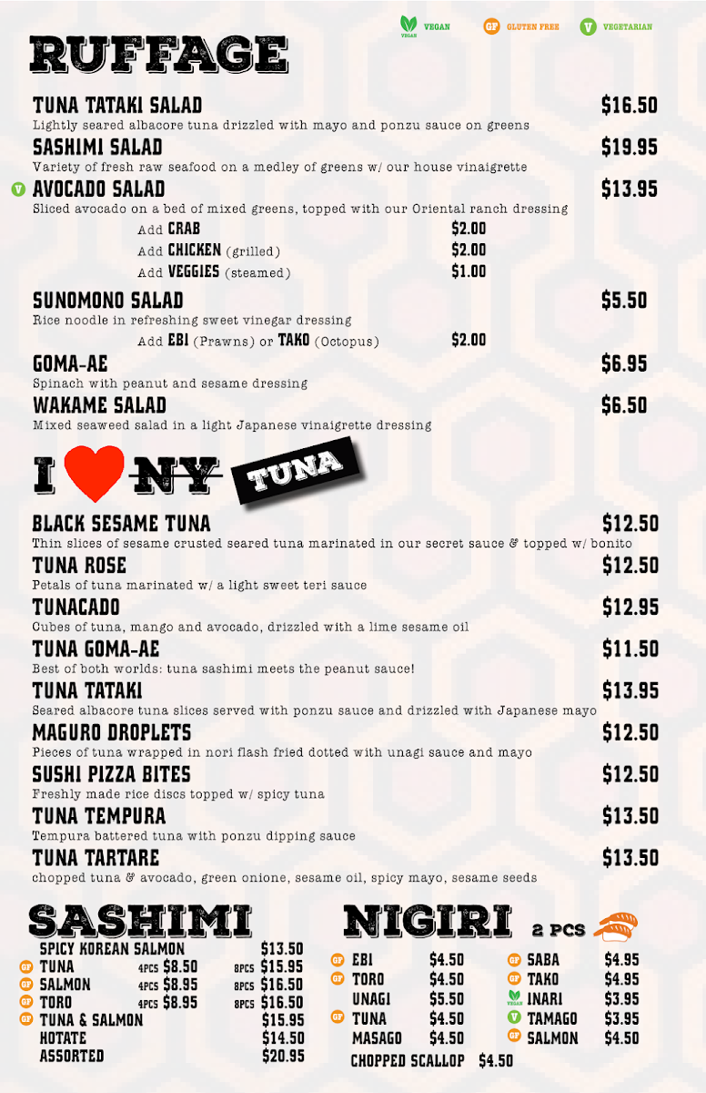 Menu, The General Public Sushi Lodge