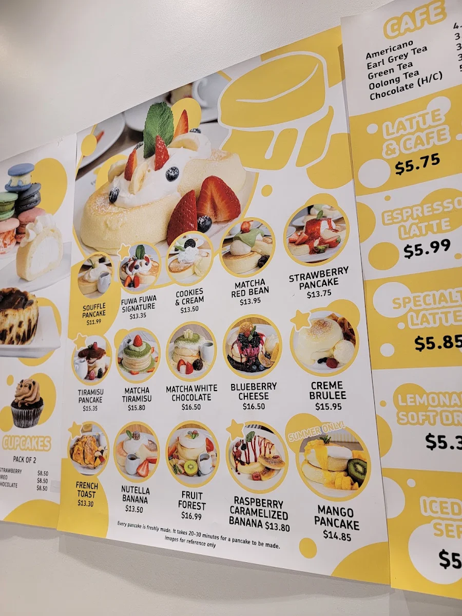 Menu, Fuwa Fuwa Japanese Pancakes