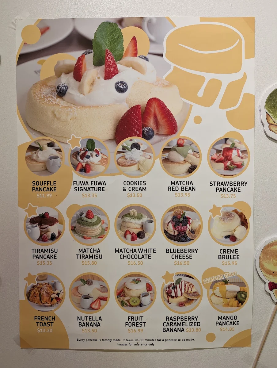 Menu, Fuwa Fuwa Japanese Pancakes