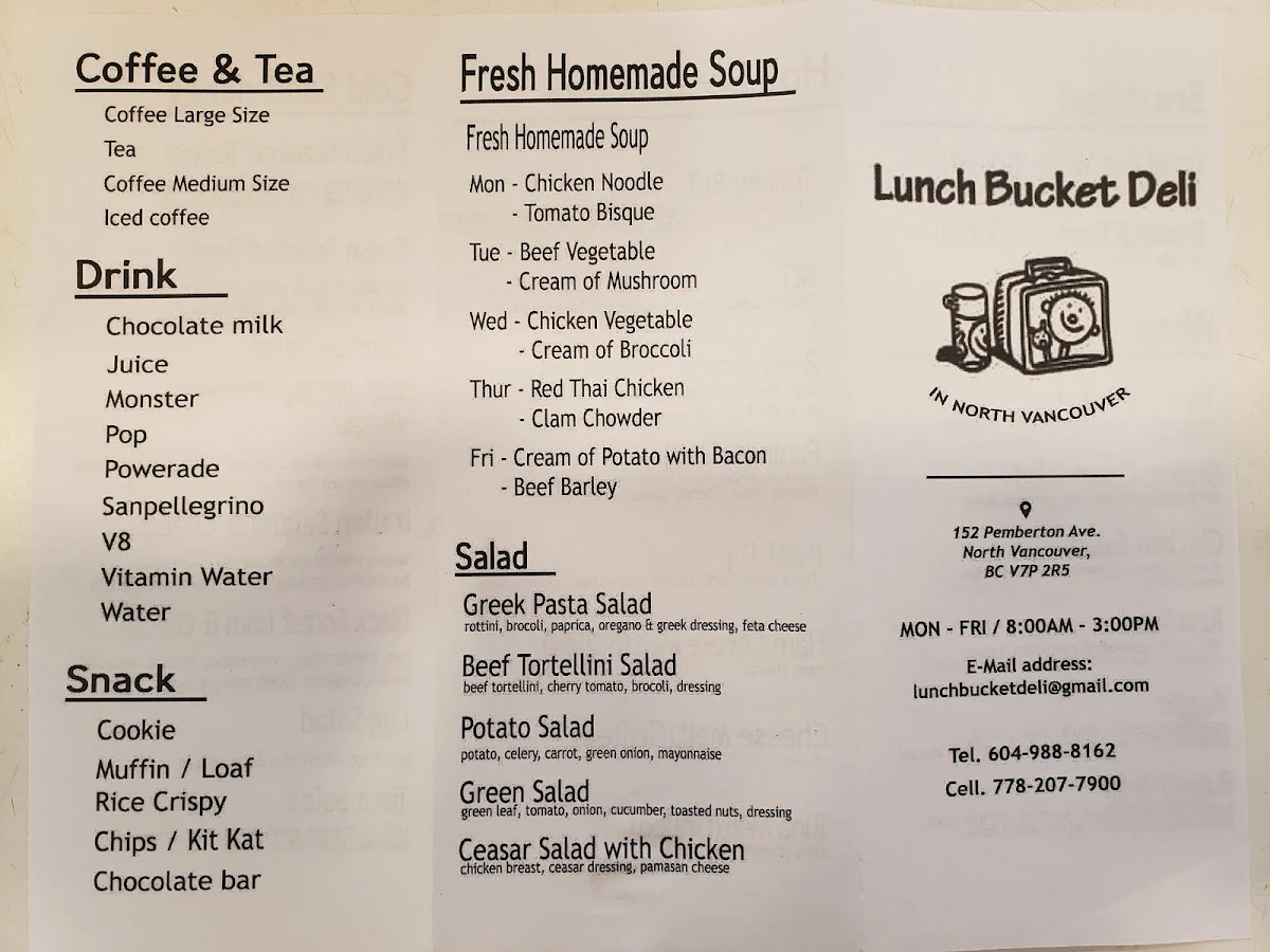 Menu, Lunch Bucket Deli