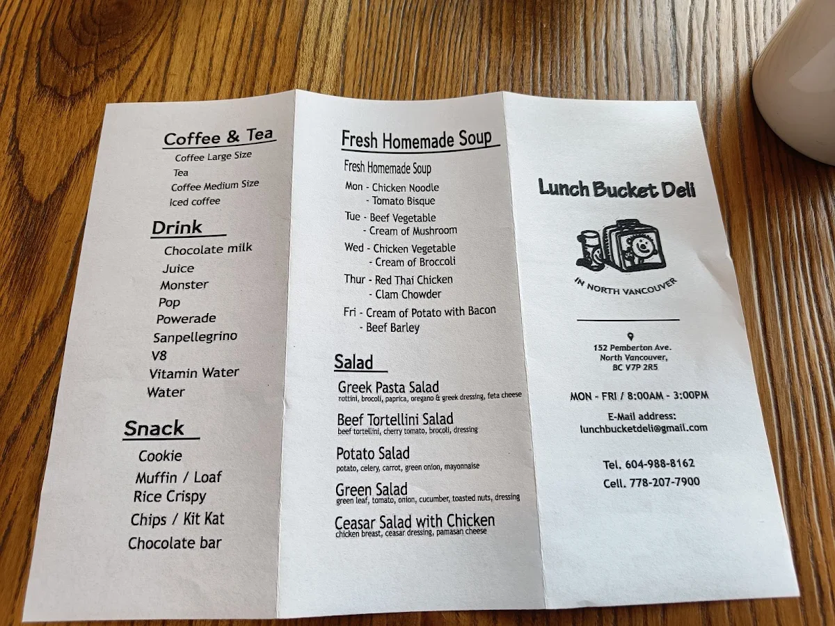 Menu, Lunch Bucket Deli