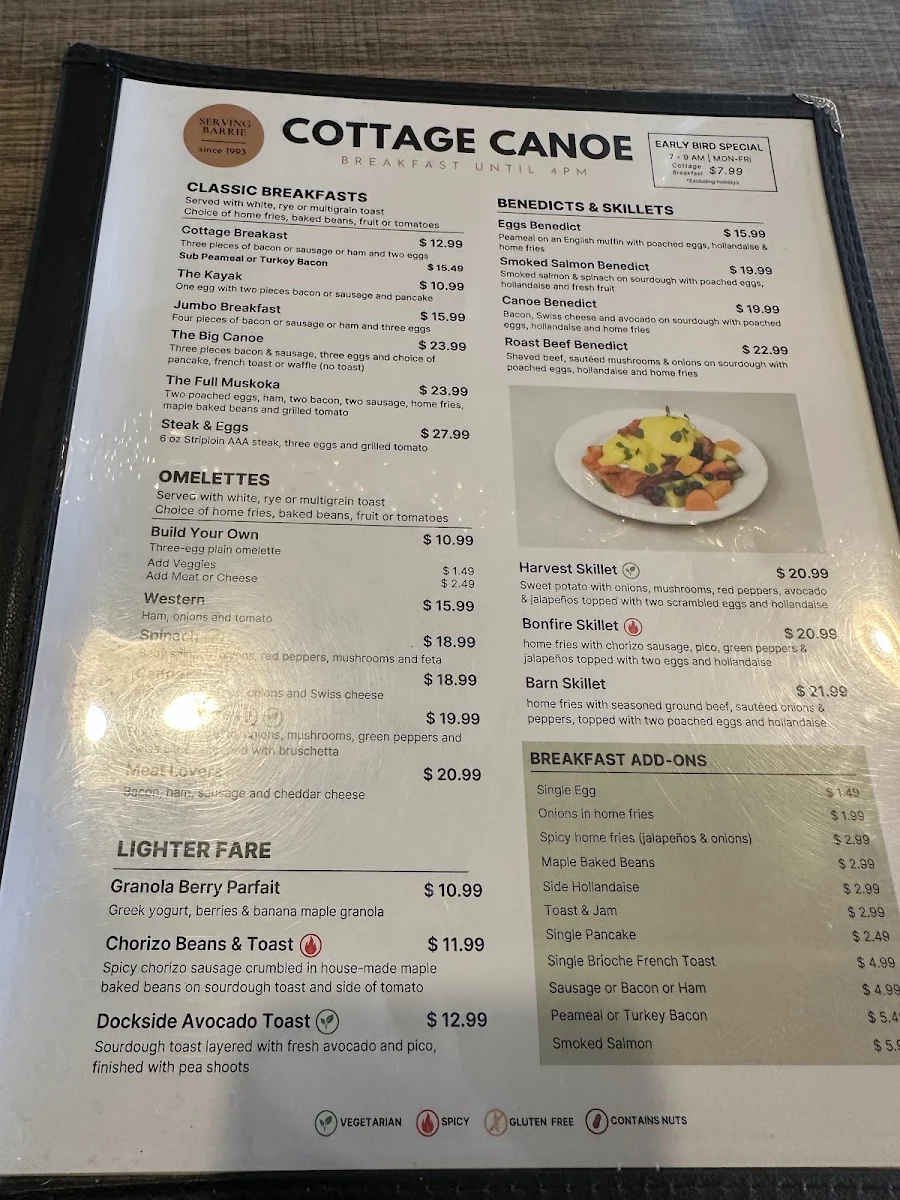 Menu, Cottage Canoe Restaurant