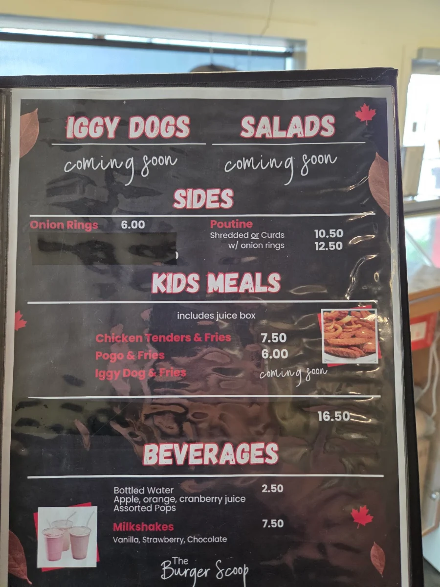 Menu, Burger scoop