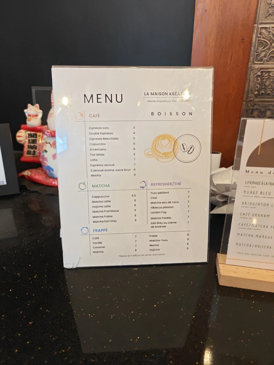 Menu, La Maison Kréation