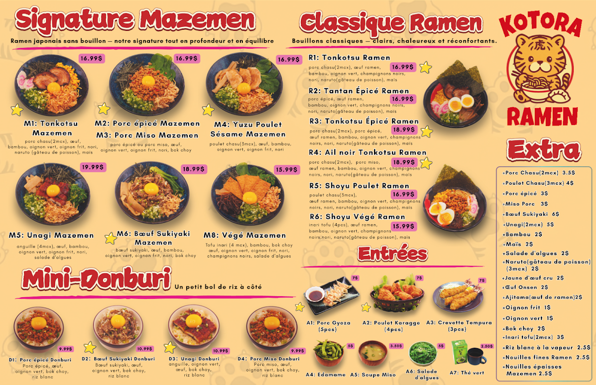 Menu, Kotora Ramen
