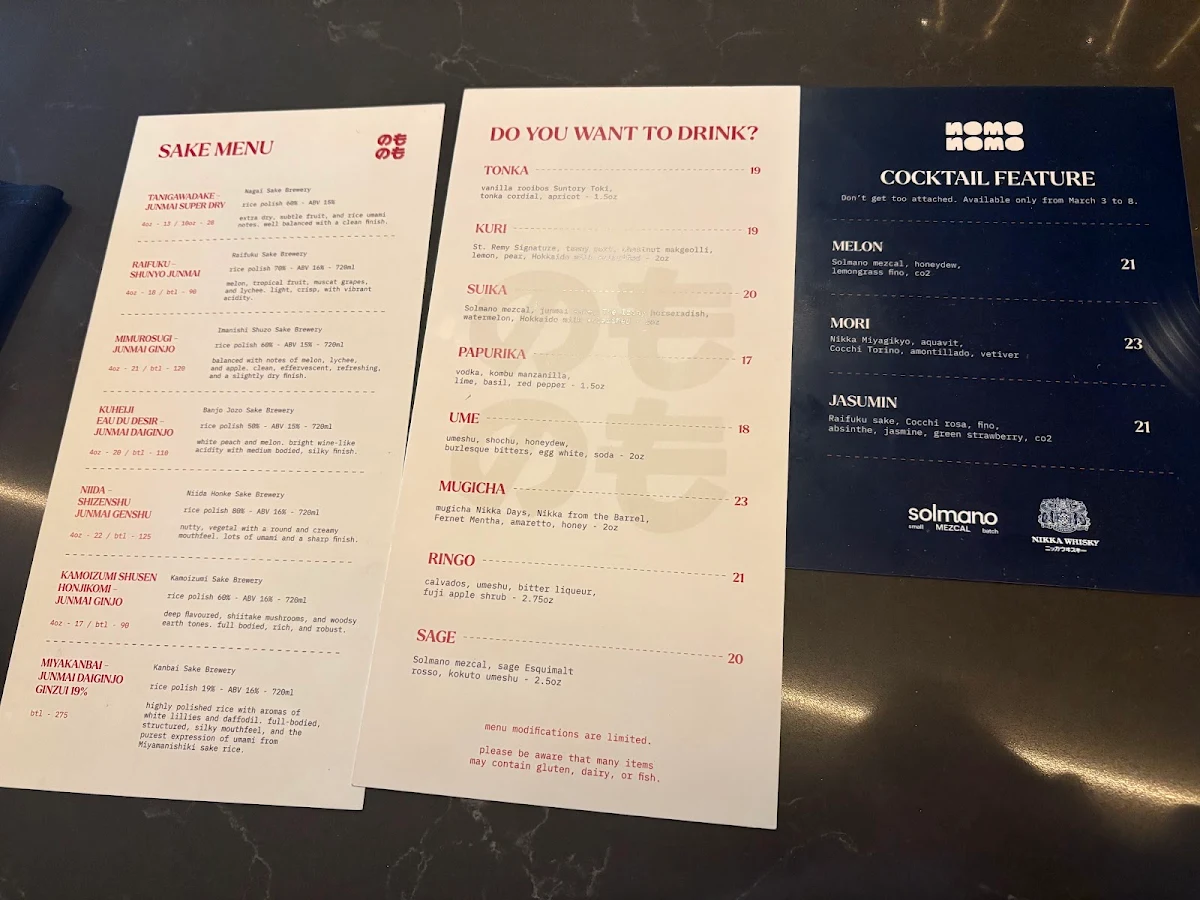 Menu, Nomo Nomo