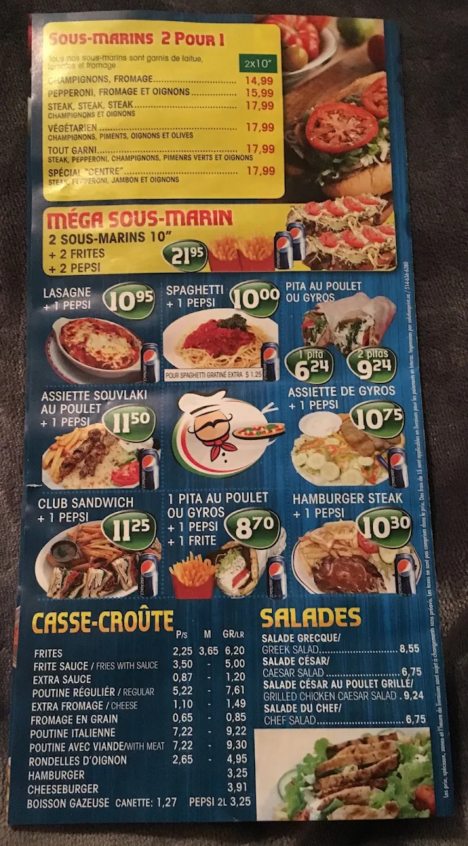 Menu, Pizza Center