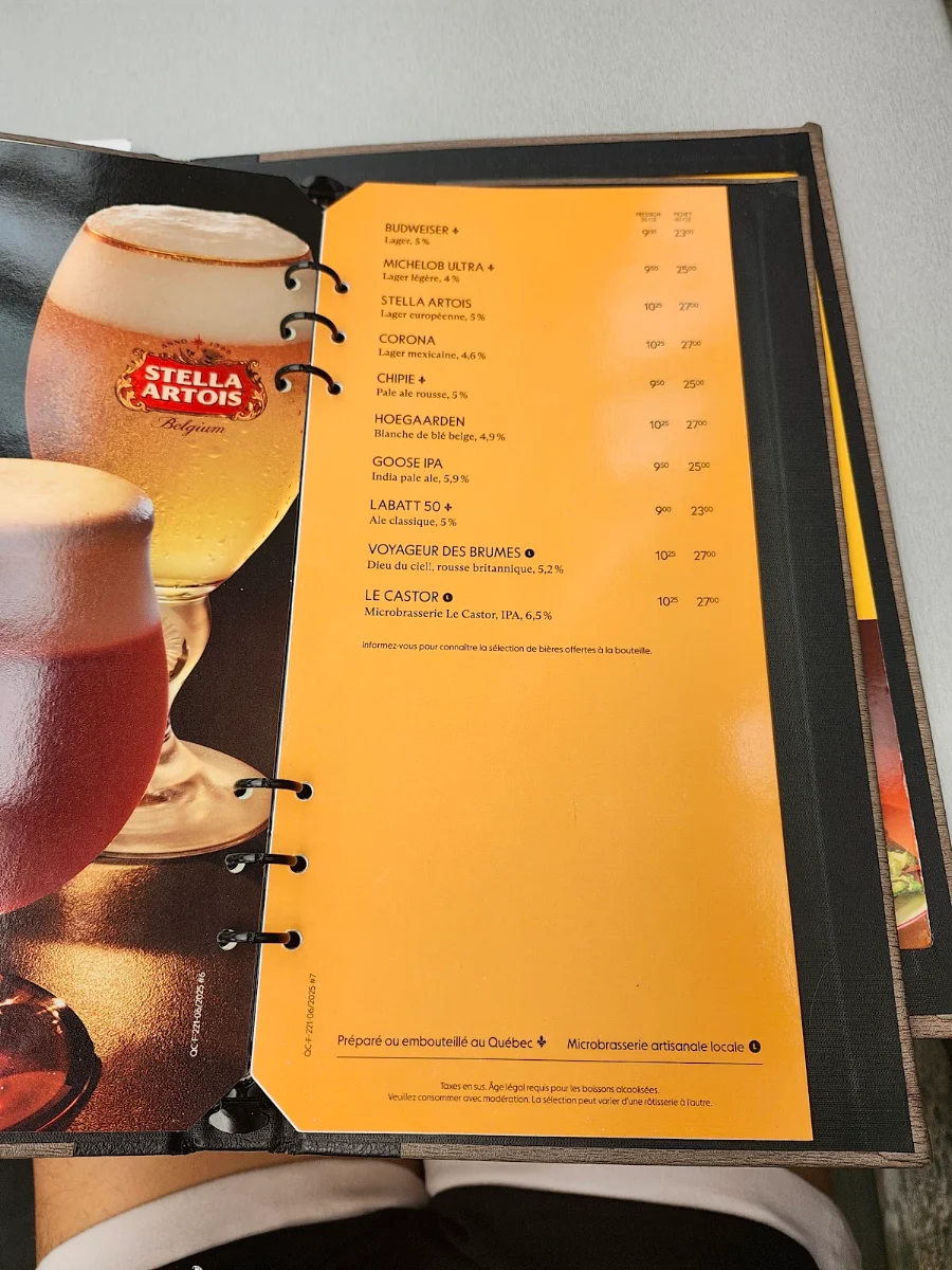 Menu, Rôtisserie St-Hubert