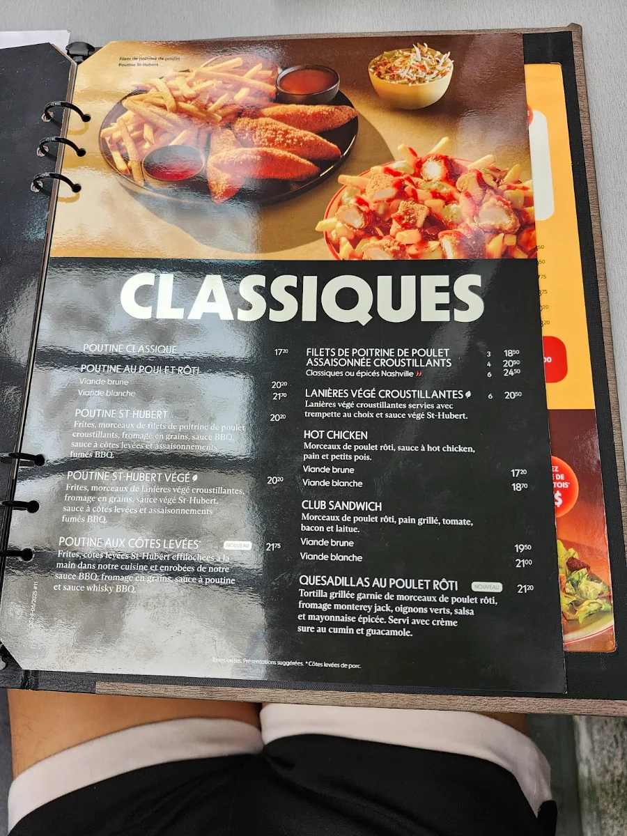 Menu, Rôtisserie St-Hubert
