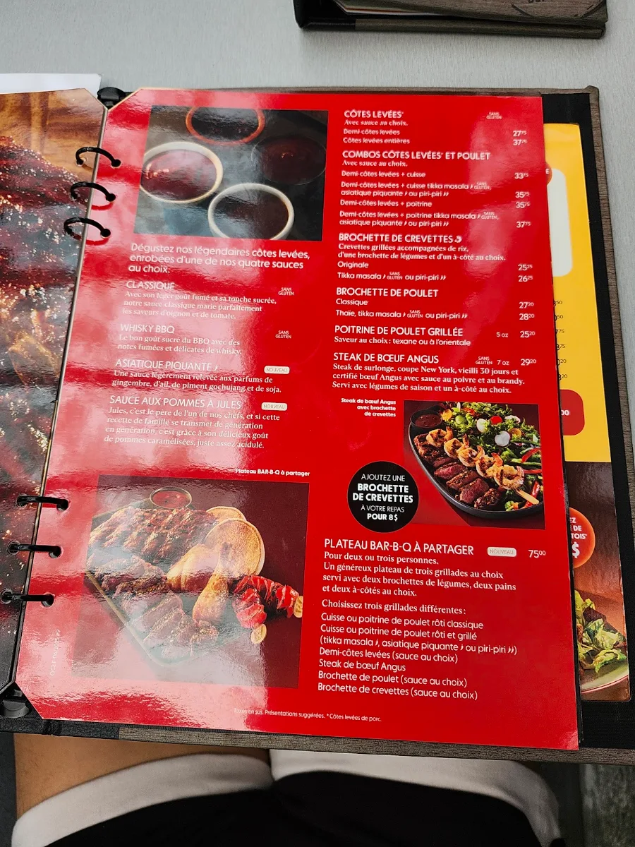 Menu, Rôtisserie St-Hubert