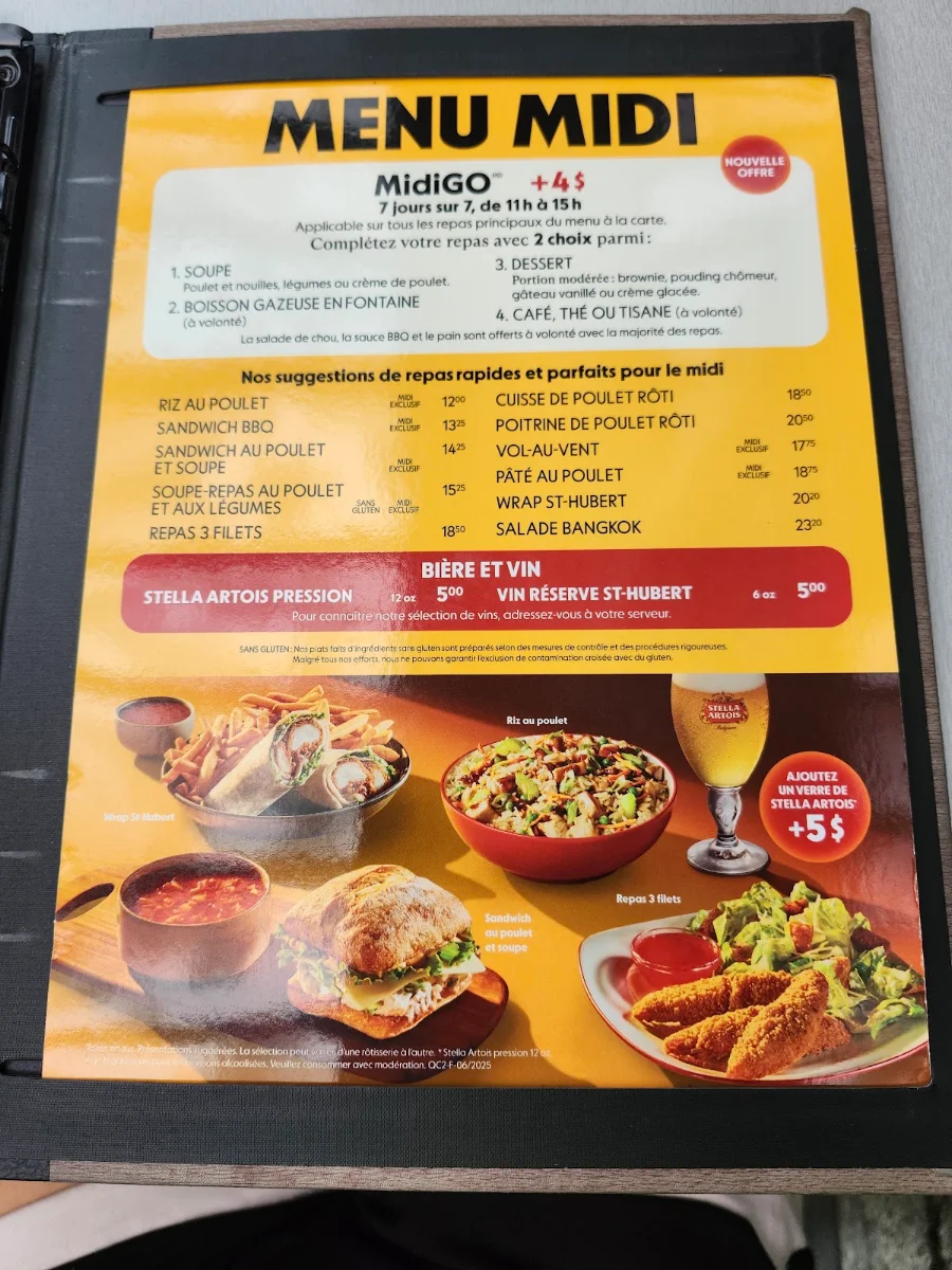 Menu, Rôtisserie St-Hubert