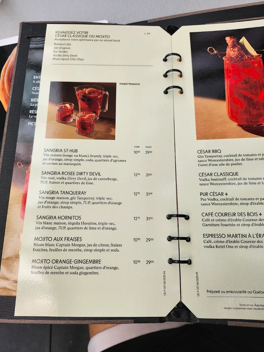 Menu, Rôtisserie St-Hubert