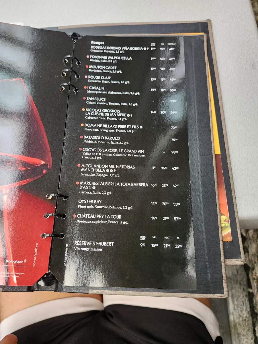 Menu, Rôtisserie St-Hubert