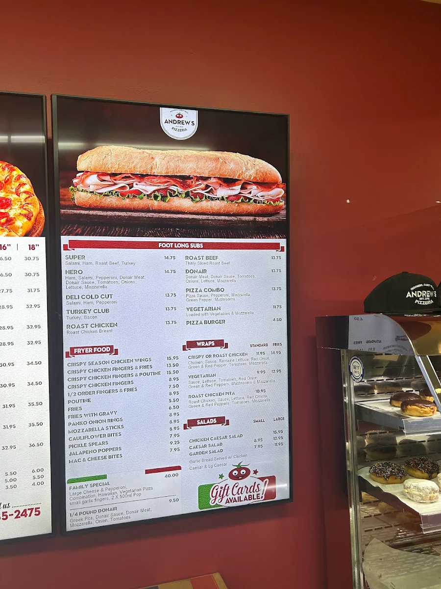 Menu, Andrew's Pizzeria
