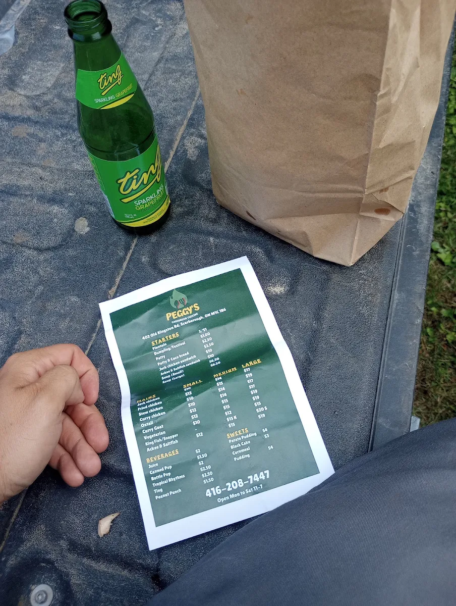 Menu, Peggy's Caribbean Cuisine