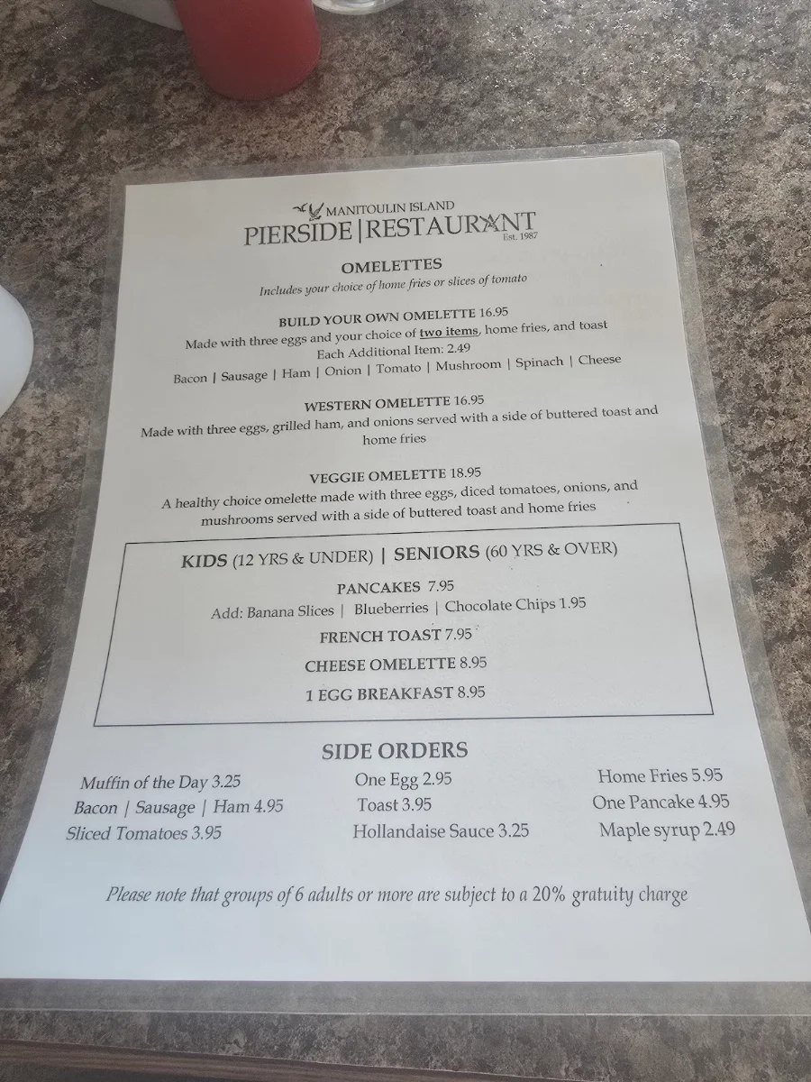 Menu, Pierside Restaurant