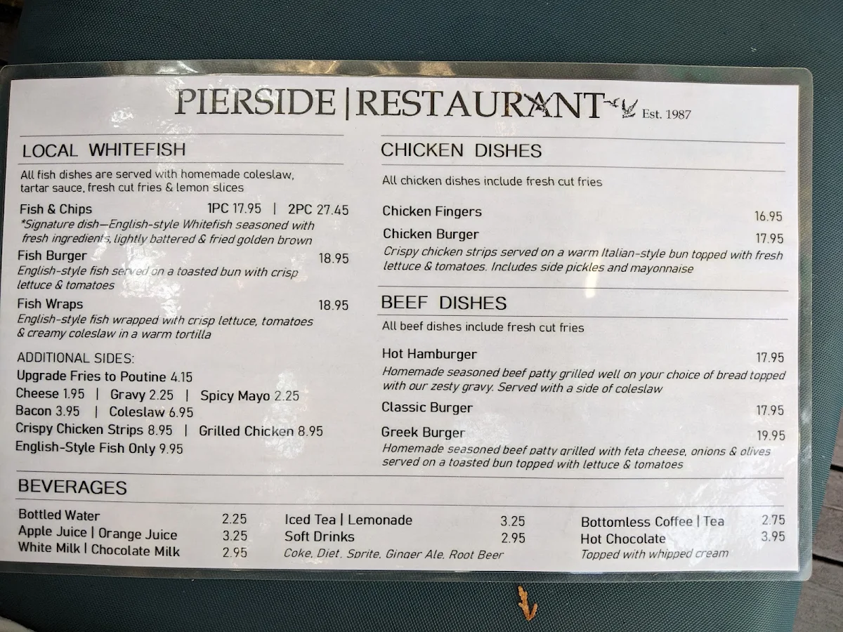 Menu, Pierside Restaurant