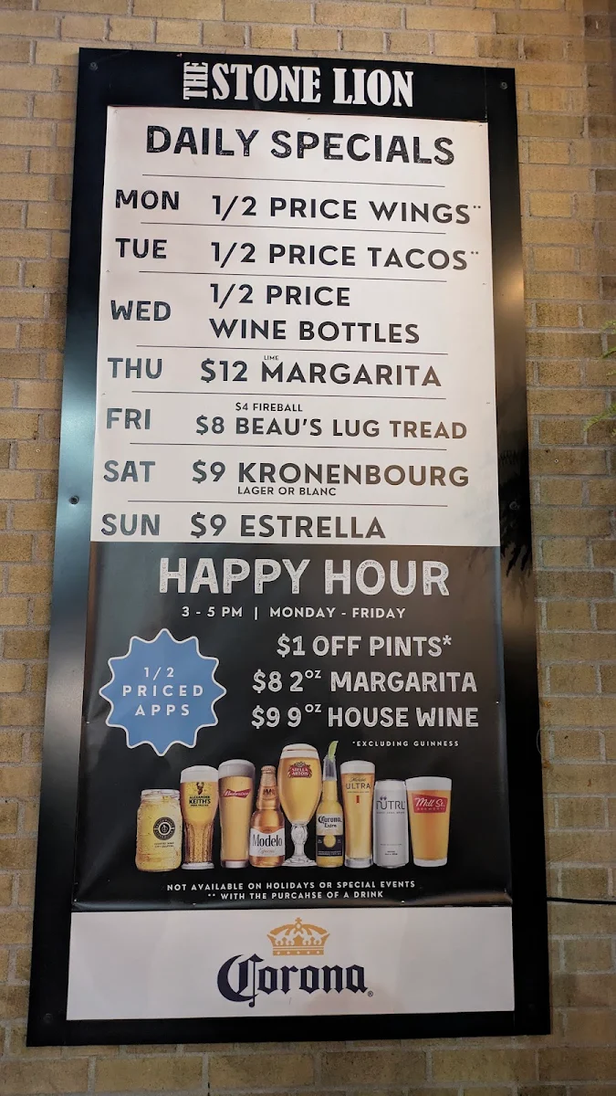 Menu, The Stone Lion