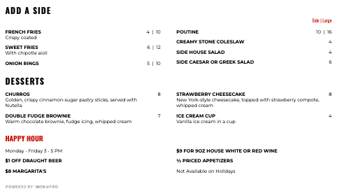 Menu, The Stone Lion