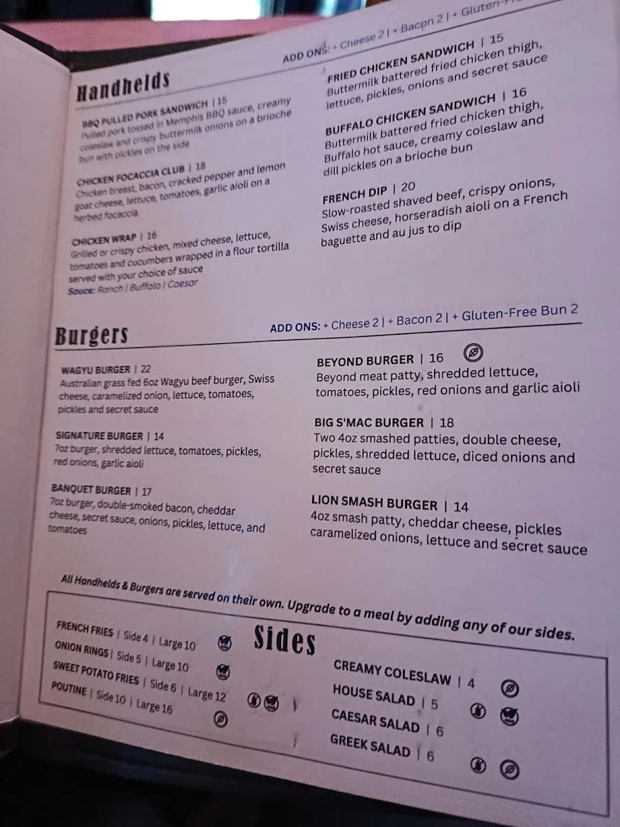 Menu, The Stone Lion