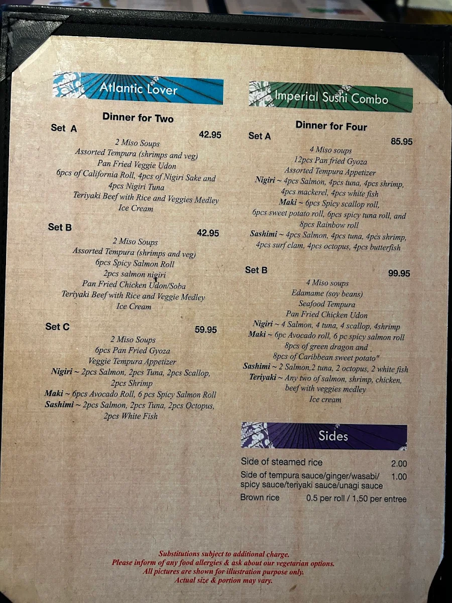 Menu, Wasabi House Quinpool