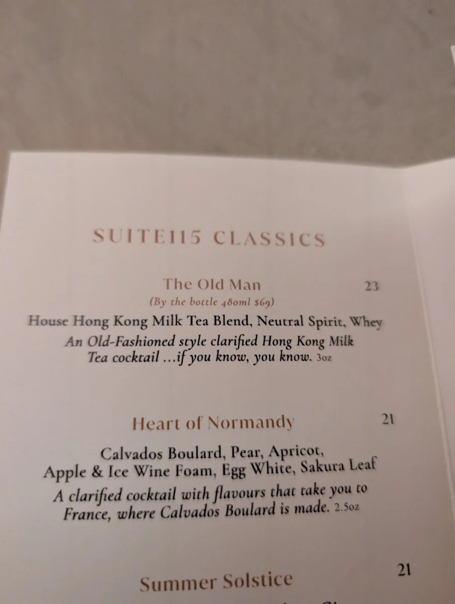 Menu, Suite 115