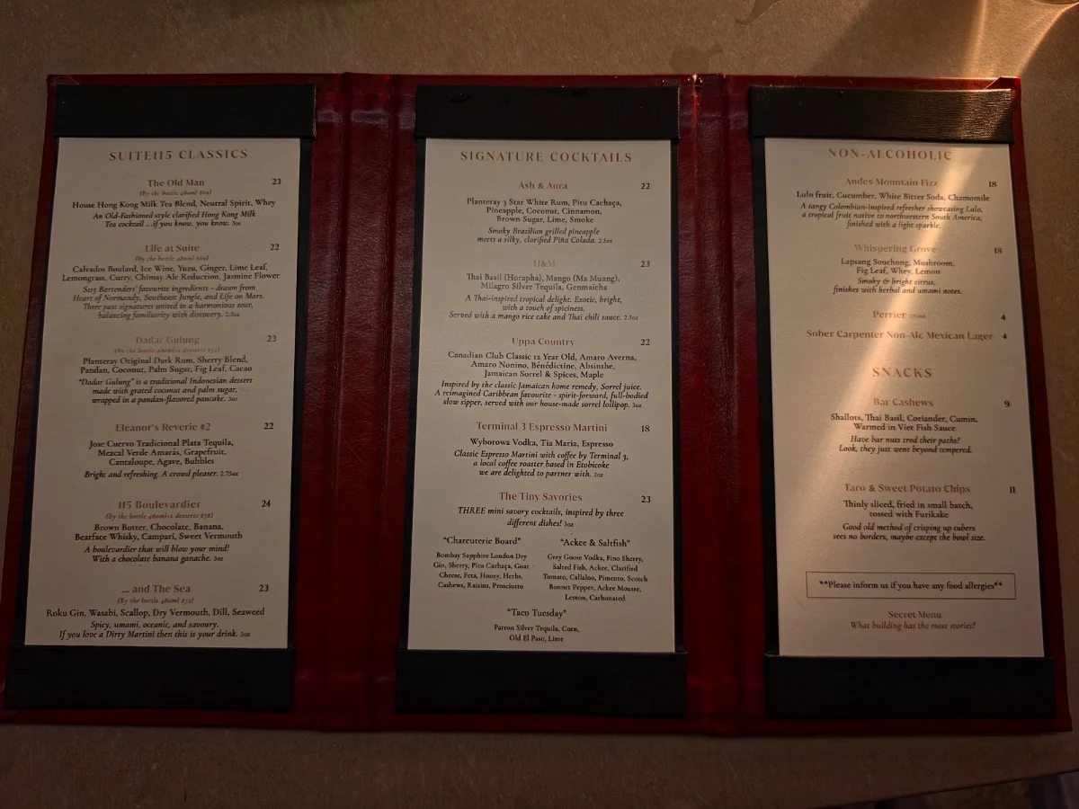 Menu, Suite 115