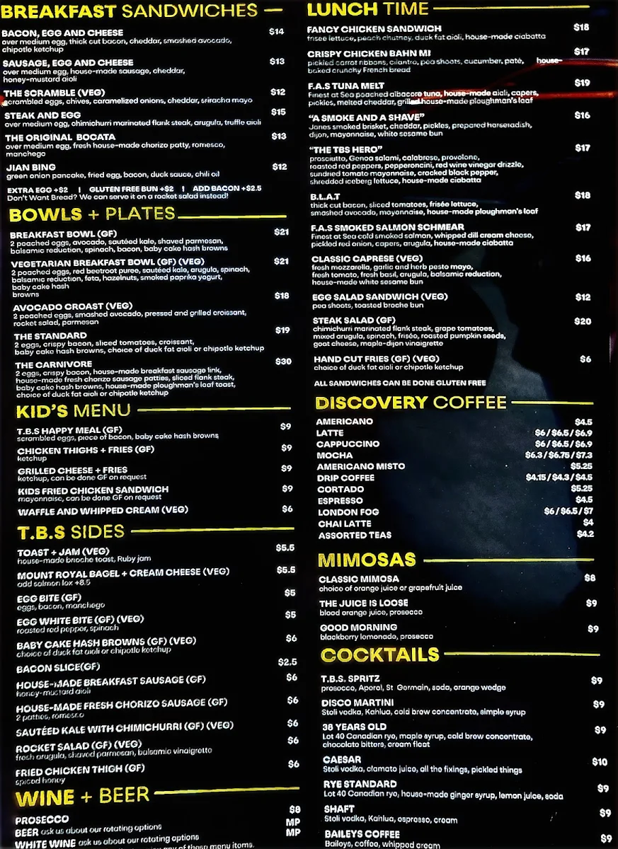 Menu, The Breakfast Shop