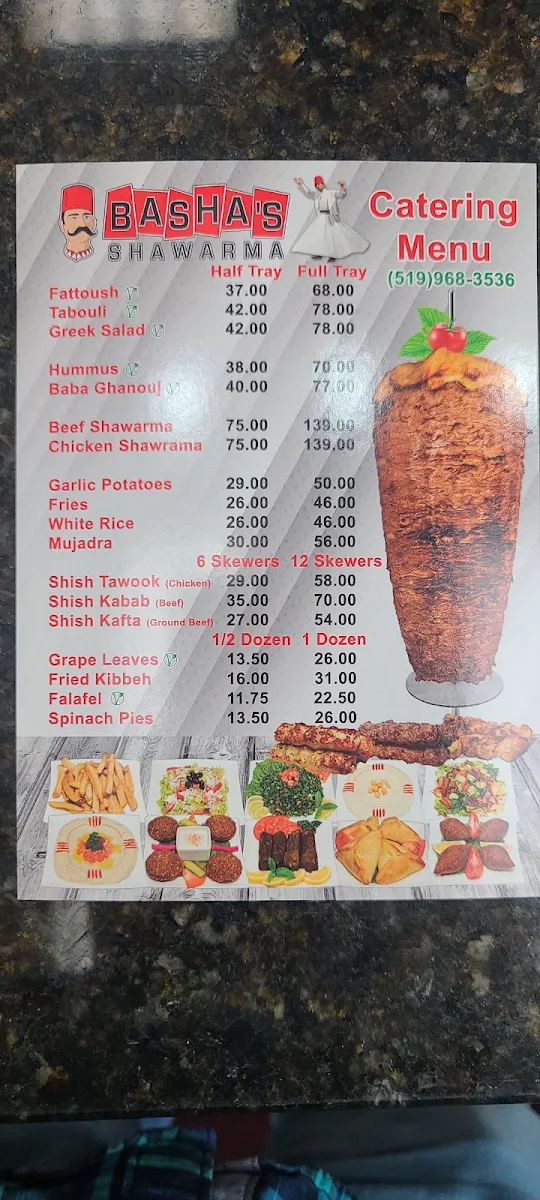 Menu, Basha's Shawarma