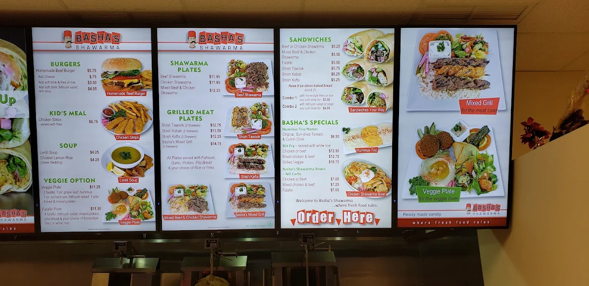 Menu, Basha's Shawarma