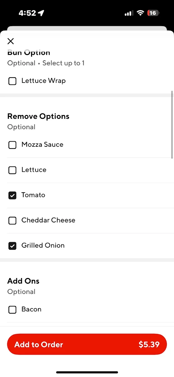 Menu, A&W Canada