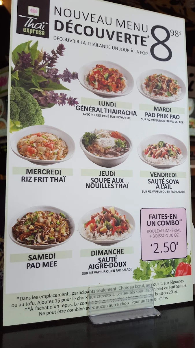 Menu, Thai Express Restaurant Chateauguay