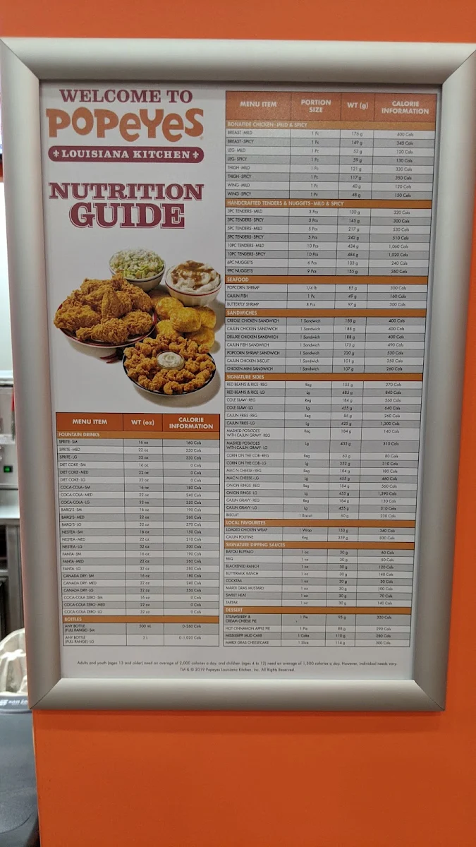 Menu, Popeyes Louisiana Kitchen