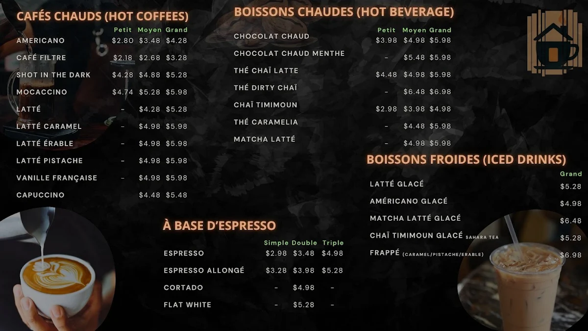 Menu, Café Maison Neuf