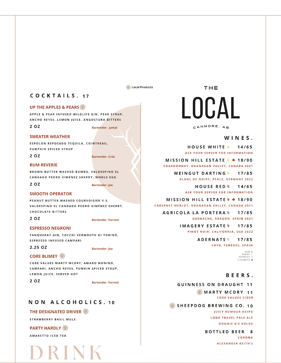 Menu, The Local - Eatery & Bar