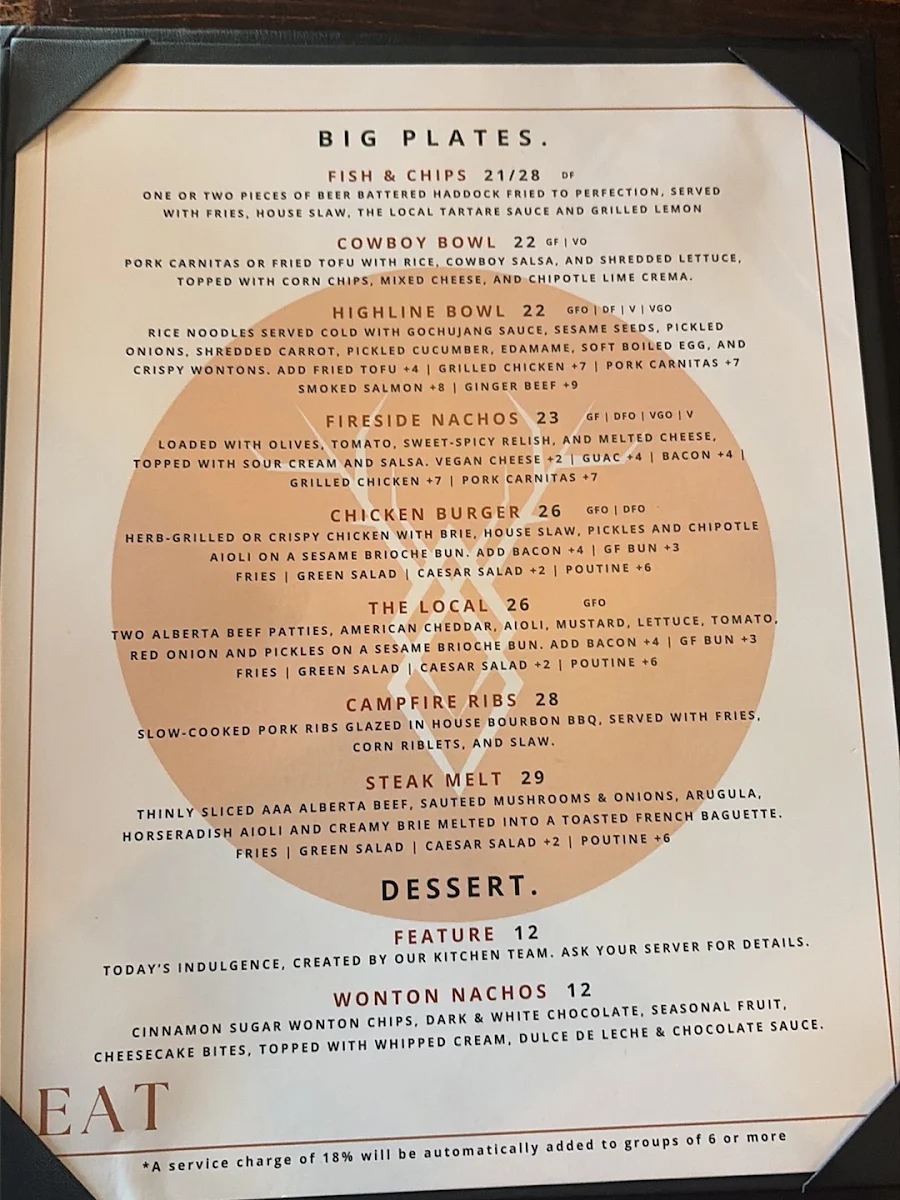 Menu, The Local - Eatery & Bar