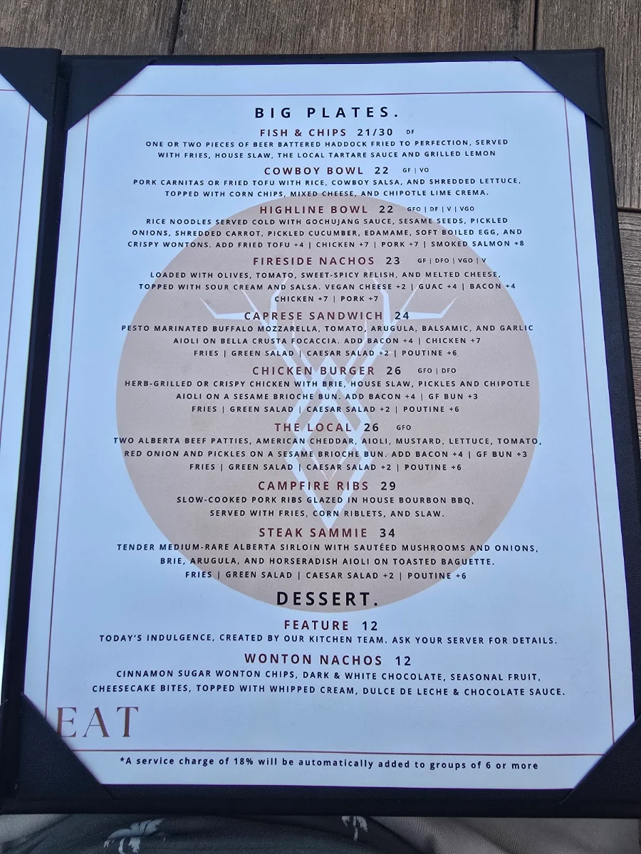 Menu, The Local - Eatery & Bar