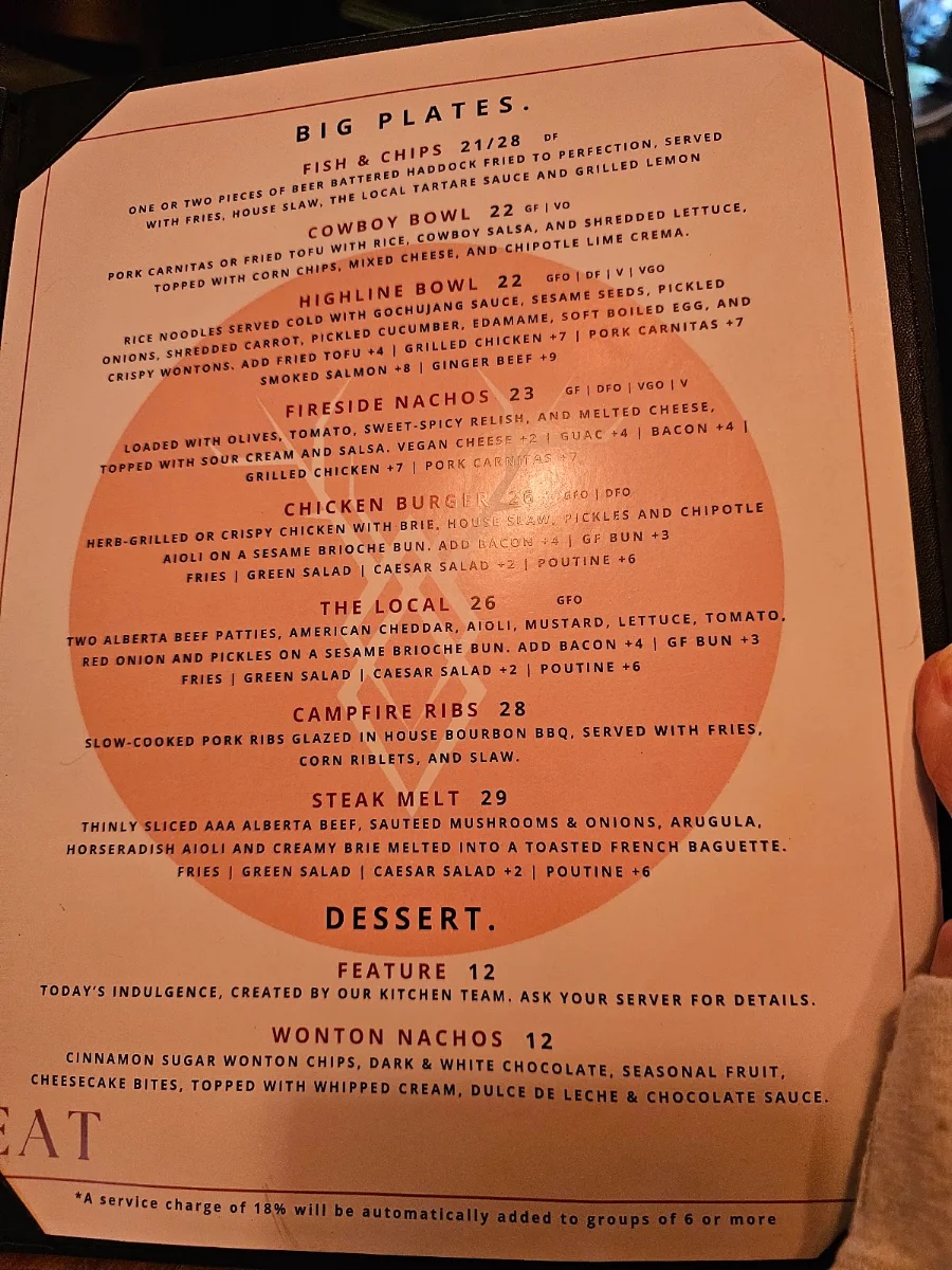 Menu, The Local - Eatery & Bar