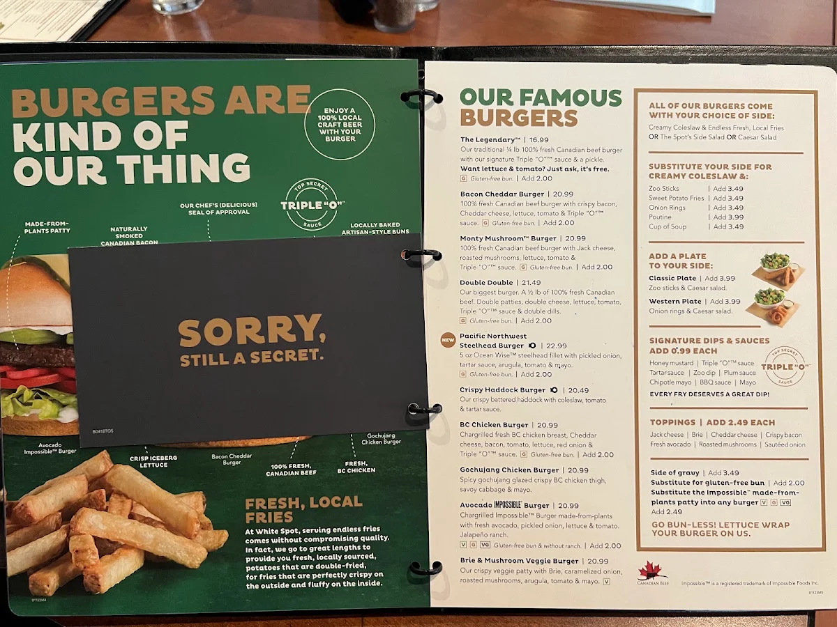 Menu, White Spot Pemberton Plaza