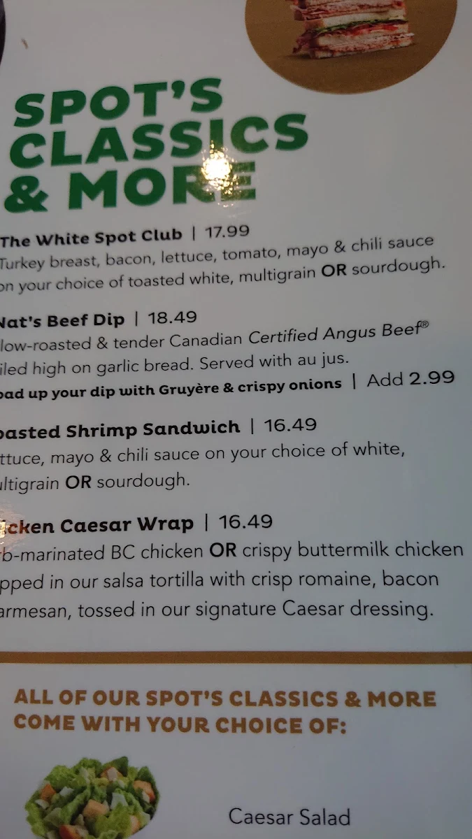 Menu, White Spot Pemberton Plaza