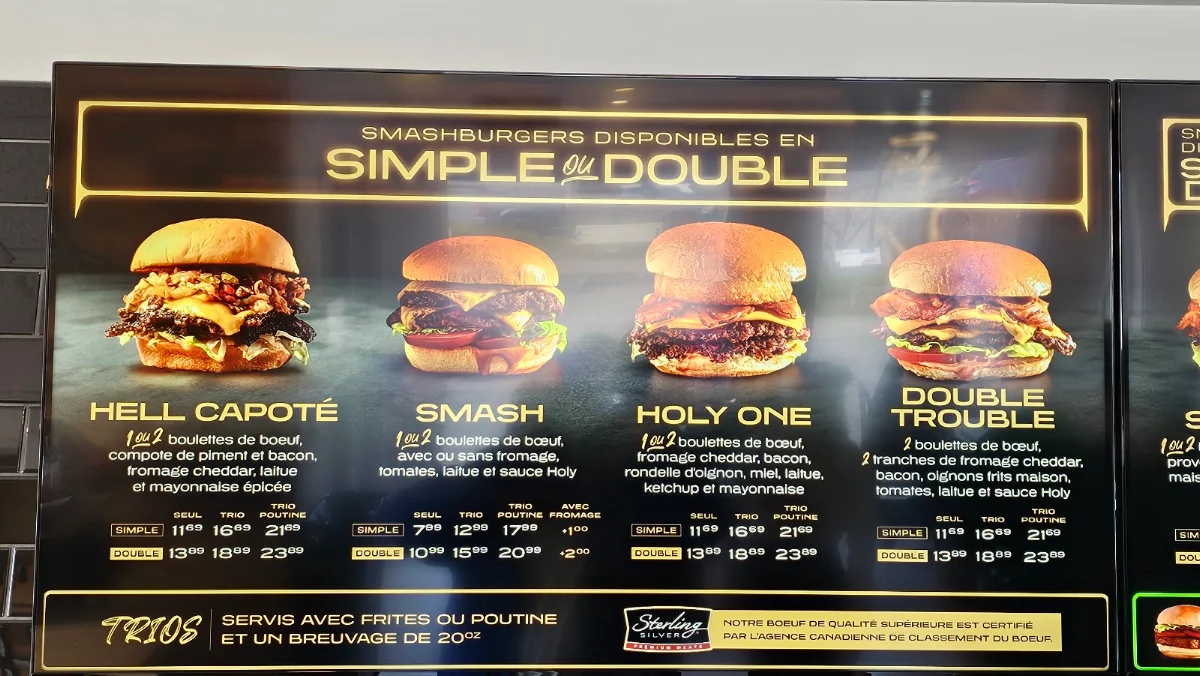 Menu, Holy Burgers Rimouski