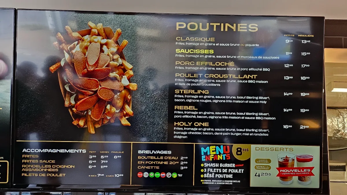 Menu, Holy Burgers Rimouski