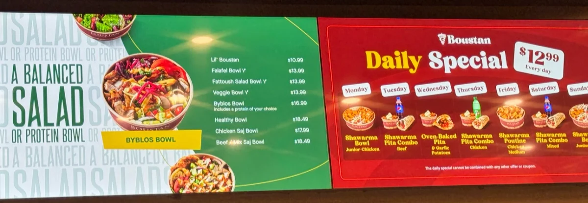 Menu, Restaurant Boustan