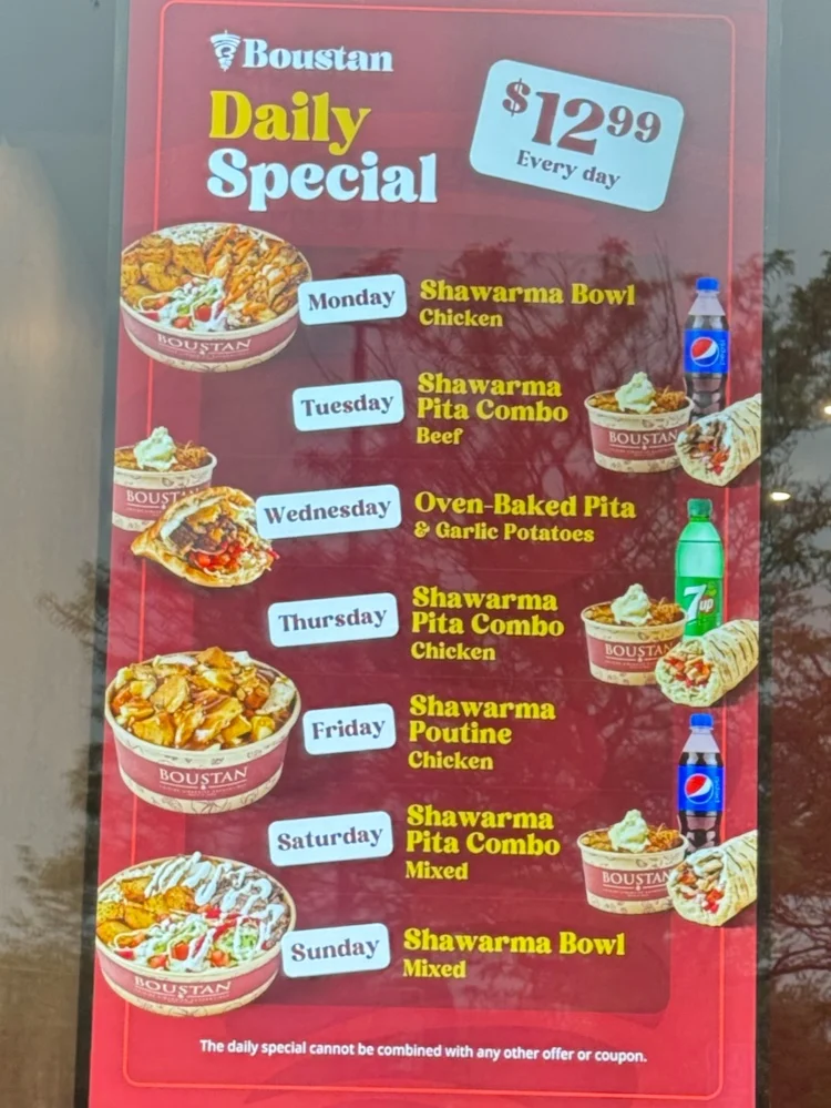 Menu, Restaurant Boustan