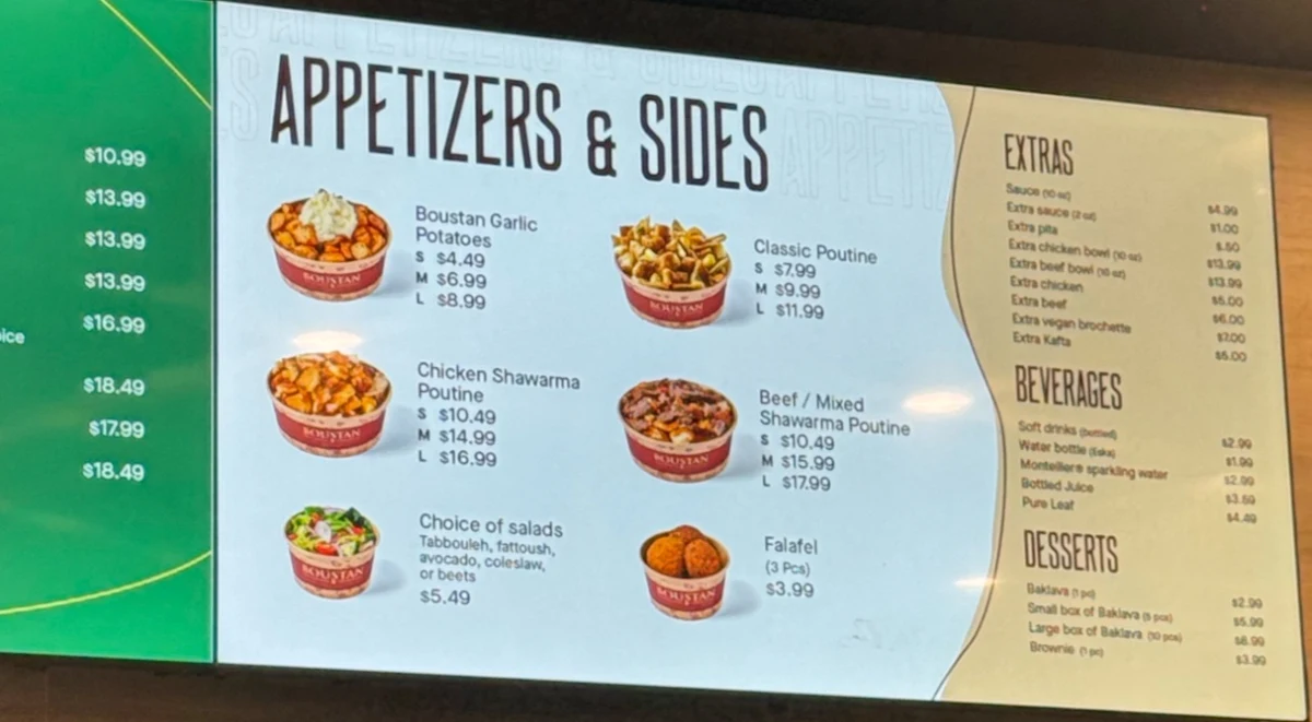 Menu, Restaurant Boustan