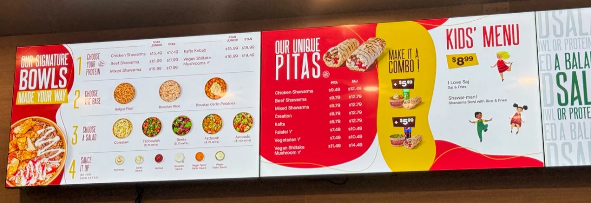 Menu, Restaurant Boustan