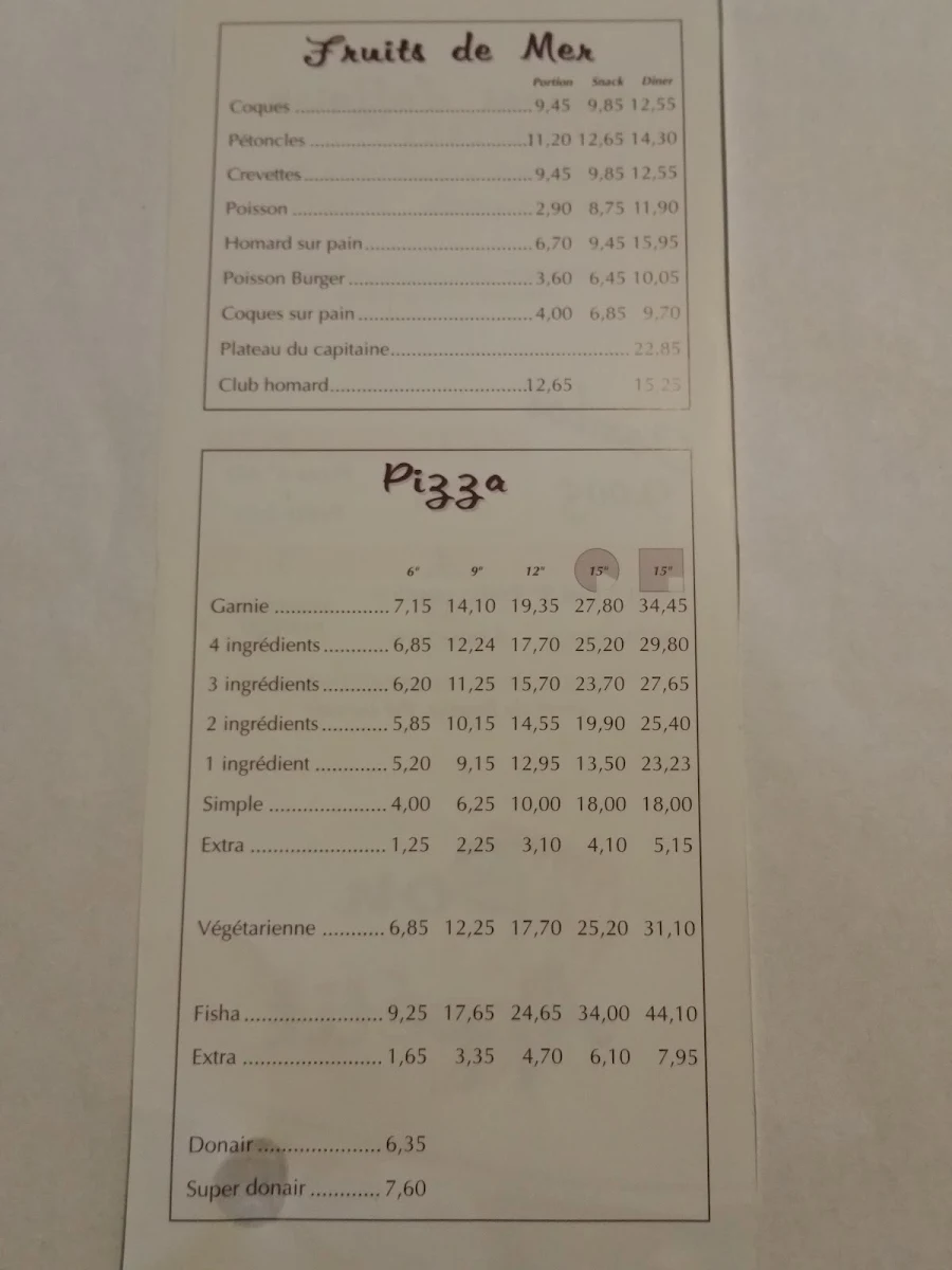 Menu, Au P'tit Mousse