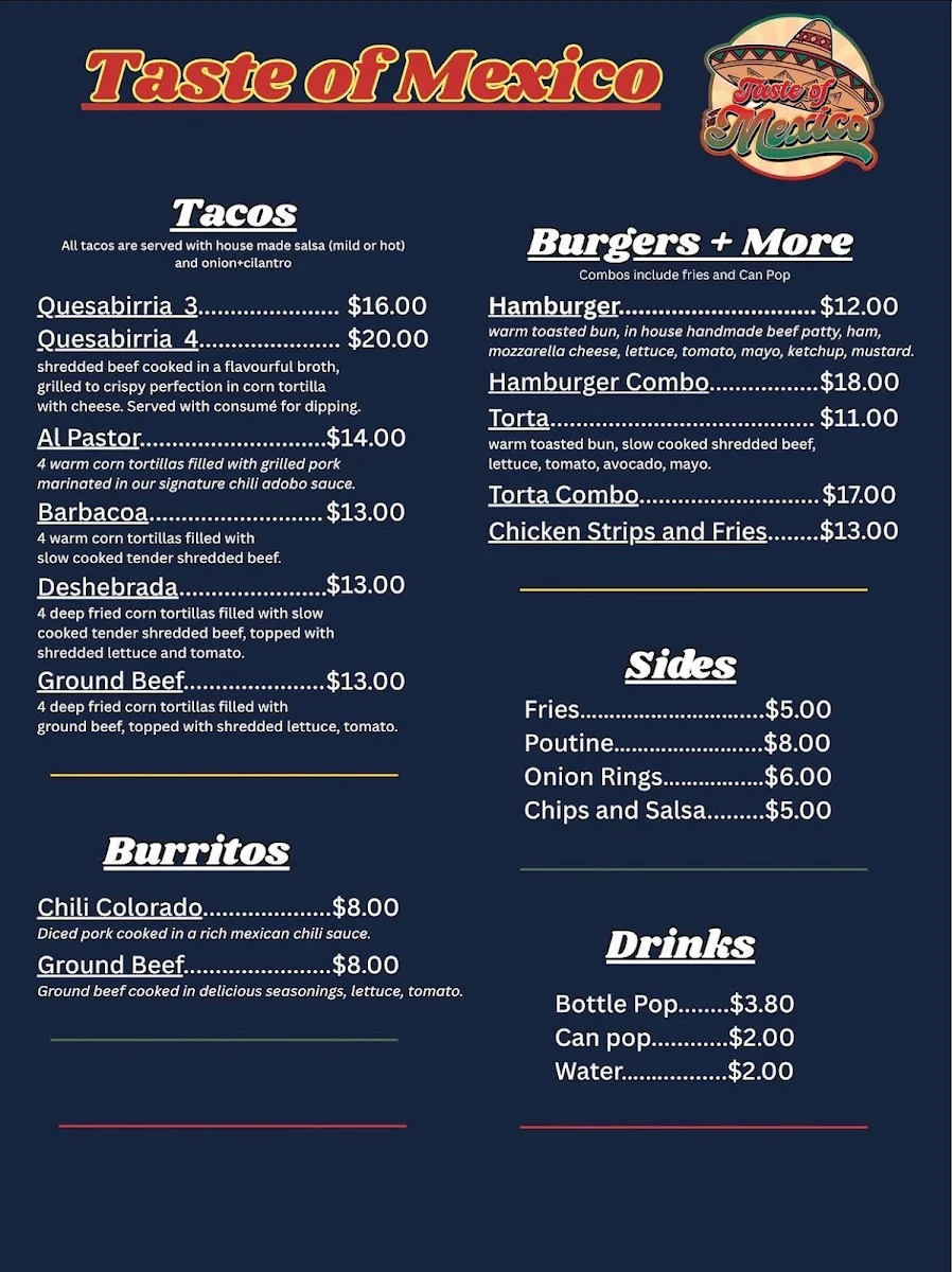 Menu, Taste Of Mexico