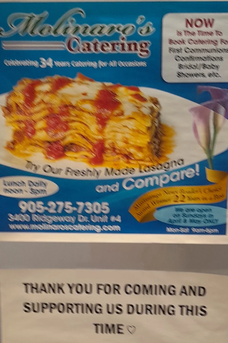 Menu, Molinaro's Catering